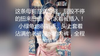 这条母狗是真的骚，屁股不停的扭来扭曲，祈求着被插入！ 小绿龟也很听话，头上套着沾满他老婆淫水的内裤，全程跪的笔直！